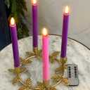 Flameless Advent Candle Set 4-Piece LED Advent Taper Candles Purple and Pink - Soft White Flickering Flame - Remote Control