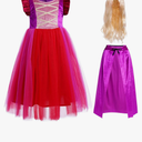 IBTOM CASTLE Kids Girls Halloween Costume Witch Tulle Dress Velvet Hooded Cloak Wigs Set Carnival Fancy Dress Up Outfit, 110