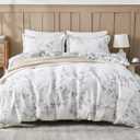 Comforter King Size, 600 Thread Count Cotton White Printed with Purple Botanical Comforter Set,Down Alternative Bedding Set 3Pcs(King, Purple Botanical)