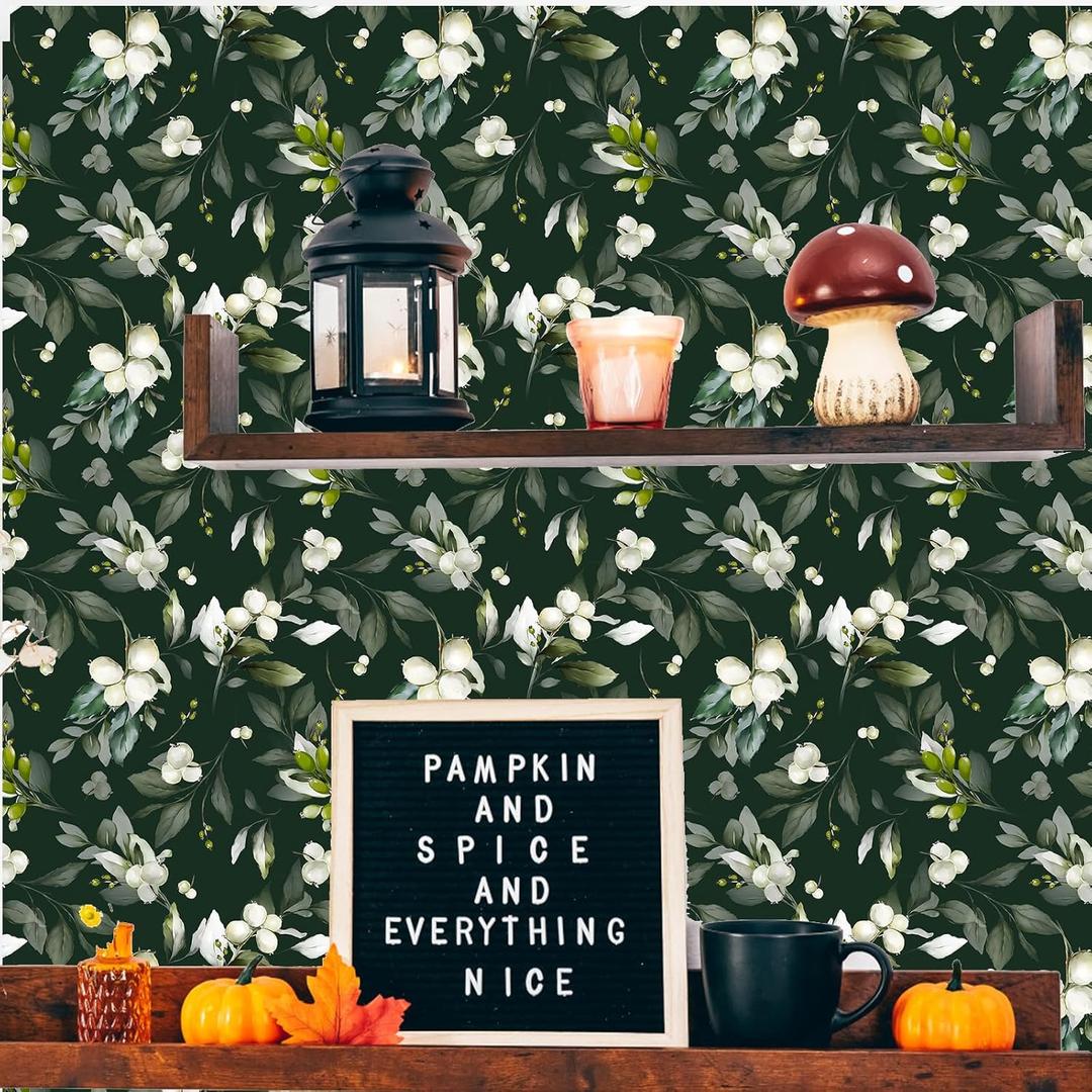 Wallpaper Peel and Stick White Flower Boho StyleRetro Wall Decor Room Living Room Removable Mural 17.7 inch x 78.7 inch, Black Floral, YS031