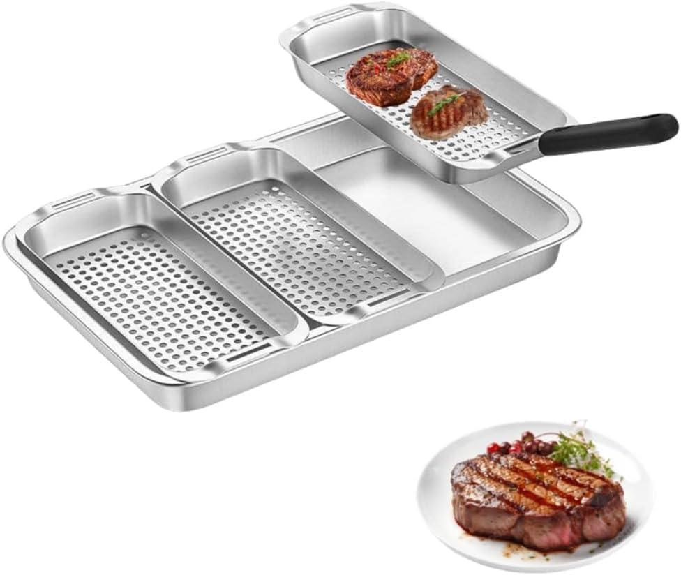 5 Pack Grill Basket for Outdoor Grill, Heavy Duty Stainless Steel Vegetable Grill Pans, Serving Tray BBQ Serving Platters with Holes for Grill Fish,Vegetable,Meat,Prep Food Veggie and Seafood