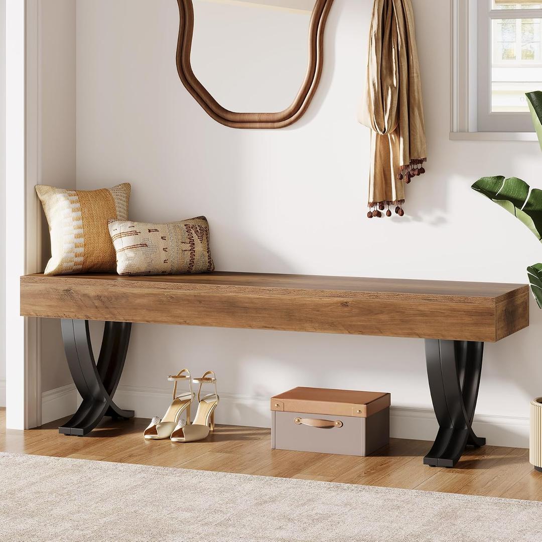 Tribesigns Entryway Shoe Bench, 55-Inch Wooden Shoe Bench with Metal X-Shaped Legs, Industrial Long End of Bed Stool with Seating for Bedroom, Living Room, Hallway, Porch, 13.77'' W X 55.11'' L X 17.71'' H