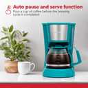 Holstein Housewares 5 Cup Drip Coffee Maker Compact and User-Friendly with Auto Pause & Serve, Reusable Filter, Measuring Spoon & Glass Carafe, Office & Dorm Use, Teal