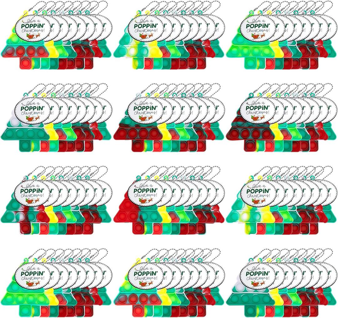 32 Pcs Christmas Mini Pop Push It Fidget Toys Keychain with Christmas Cards for Kids Adults, Party Favors Kids Classroom, Prizes, Stocking Stuffers, Bulk Gifts, Goody Bag Stuffers, Students Goodies