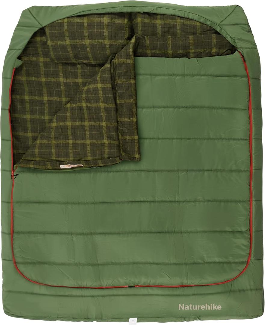 Naturehike Flannel Sleeping Bag for Adults with Pillows, Doublewide Two Person Sleeping Bag for Couples & Whole Family, All Seasons for Camping, Hunting & Bedding