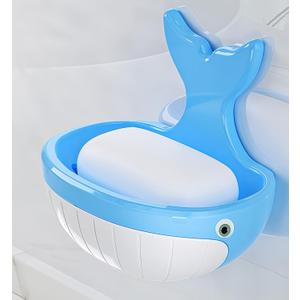 Soap Holder Shower Dish bar Wall Bathroom Shampoo Dishes Caddy Mounted Sponge Adhesive Tray Bath Shelf Draining Dishes Cute Whale Design Bathtub Kitchen Sink jabonera para bao,Light Blue