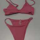 ZAFUL Women's Ribbed O-Ring String Bikini Swimsuit Cheeky Thong Swimwear Two Pieces Bathing Suit (4_pink) S