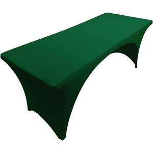 8 ft Hunter Green Spandex Tablecloth Stretch Open Back Table Cover for Rectangular Fitted Folding Table