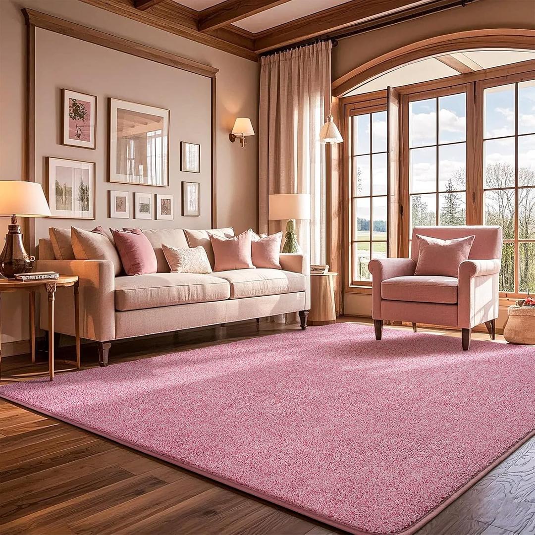 Area Rug for Living Room, Non-Slip Rugs for Girls's Bedroom, 7x10Ft Washable Carpet with Memory Foam for Kids's Room Office Dining Room Farmhouse,Pink and White