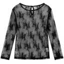 Noomelfish Girls Lace Long Sleeve Layering Tops Sheer Mesh Tee Shirts Blouse, Floral Black, Size 5-6 Years