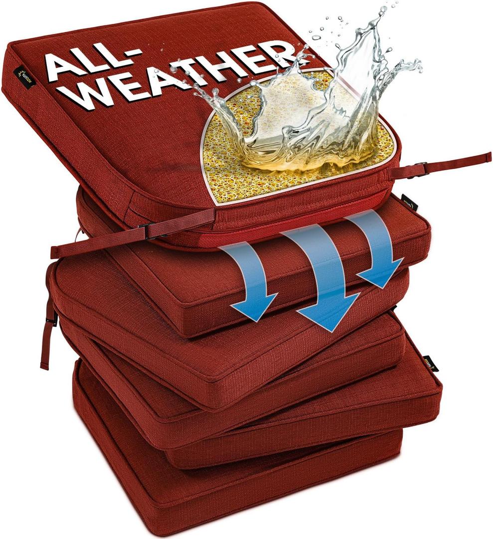 SUNROX DryFast Foam Outdoor Chair Cushion with DryMesh Drainage, All-Weather FadeShield Water Resistant Patio Furniture Cushions, Ultra Durable Patio Chair Cushions 19"x19", 6 Pack Burgundy