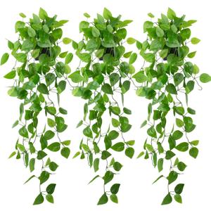 LOYWREE 3 Pack Small Artificial Hanging Plants with Faux Ivy Vine and Hanging Pothos 39Inch Fake Plant Realistic Greenery for Shelf Decor in Home, Office, Indoor & Outdoor Gardens