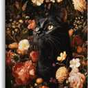 XINCEYWJ Vintage Black Cat Floral Wall Art Decor, Moody Black Cat Canvas Art Prints Framed, Gothic Cottagecore Kitten Flower Pictures Wall Decorations for Home Bedroom Living Room, 11x14 Inches