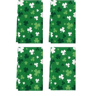 Artoid Mode Green Clover Shamrock St. Patrick's Day Kitchen Towels Dish Towels, 18x26 Inch Farmhouse Holiday Spring Decoration Hand Towels Set of 4