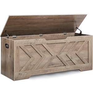XDliv 47.2” Storage Bench,Extra Large Wooden Storage Chest with 2 Safety Hinges,entryway Bench,Blanket Storage,Shoe Storage Bench for Entryway,Bedroom,Living Room,Easy Assembly.Greige