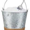 Twine Farmhouse Ice Bucket with Scoop - Beverage Tub Wrapped with Rope for Parties - Galvanized Metal Bucket Cooler & Drink Tub Holds 1 Gallon (Set of 1)