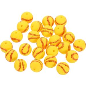 uxcell Sports Ball Beads, 30Pcs 15mm - Silicone Round Spacer Focal Beads, Rubber Loose Print Sports Beads for Keychain Making Pens DIY Crafts Necklace Bracelet Lanyard (Yellow Baseball)