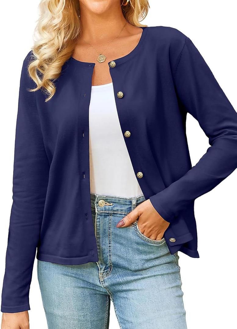 Yekaty Women's Long Sleeve Crew Neck Button Down Cardigan Knit Shrugs Sweater Tops Trendy Clothes (M)