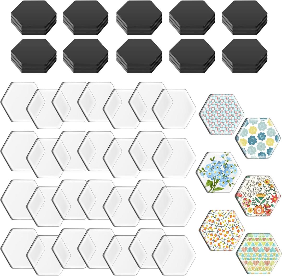 72 Pieces Round Craft Magnets Glass Ceramic Ferrite Magnet with Adhesive Backing and Transparent Clear Glass Gems for DIY Craft Fridge Refrigerator Pendants (1.34'')