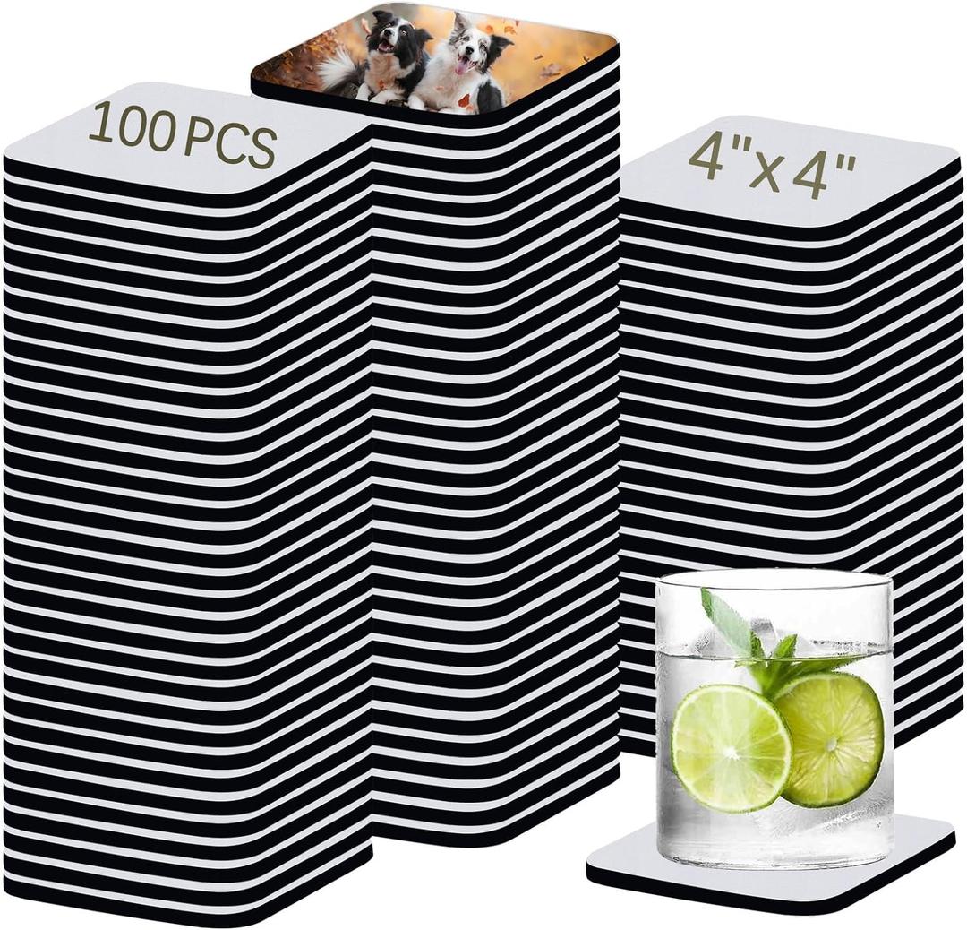 100 PCS Sublimation Blank Cup Coasters Bulk, 4x4 Inch Square Blank Cup Mat Rubber for Sublimation Transfer Heat Press Printing DIY Crafts