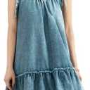 Vidifid Women Denim Cami Dress Tie Shoulder Ruffle Hem Short Dresses Babydoll Wash Jean Sundress with Pocket L