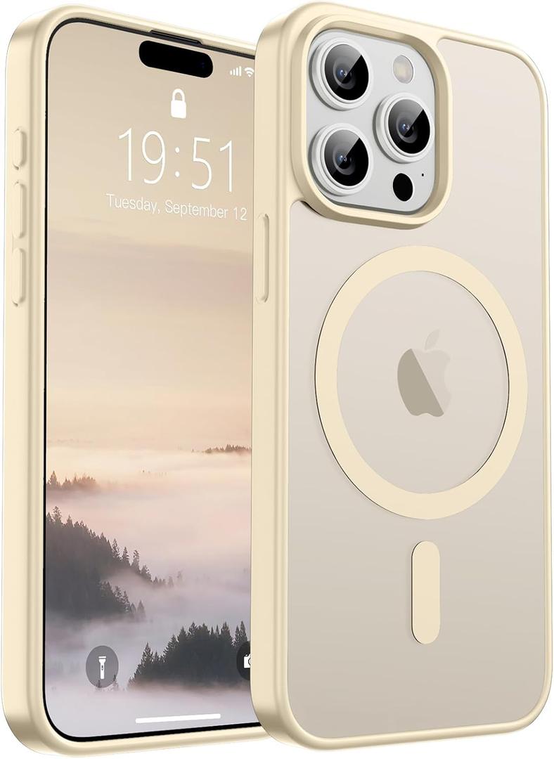 SUPFINE Magnetic for iPhone 15 Pro Max Case (Compatible with MagSafe) (10 FT Military Grade Drop Protection) Slim Translucent Matte Shockproof with Anti-Fingerprint Phone Case, Antique White
