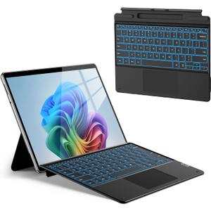 ORDA for Surface Pro 11 10 9 8 X Keyboard Case,13 Inch Detachable Wireless Bluetooth Type Cover Surface Pro Keyboard with 11-Color Backlit, Multi-Gestures Trackpad, Pen Holder (Black)