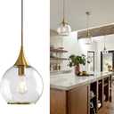 Pendant Lights Kitchen Island: Brushed Gold Light Fixture Farmhouse with Clear Glass - 10 Inch Mid Century Globe Kitchen Lighting Fixtures Ceiling for Dining Room