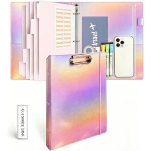 3-Ring Binder 1-inch with Clipboard, Holographic Pink Glitter Design, Including 5 Divider Pages, File Bag and Spine Label - Perfect for Schools, Offices and Organizations