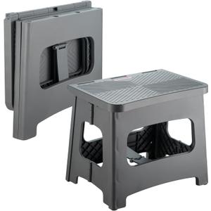 Folding Step Stool Foot Stool with 9 Inch Height Holds Up to 300 lbs Non-Slip Foldable Step Stool for Kitchen, Bathroom & Living Room (Gray)