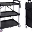 Elevon Folding Utility Cart, Portable Collapsible Service, 3 Shelf Heavy Duty Collapsible Tool with Wheels, Suitable for Office Warehouse Home, Black