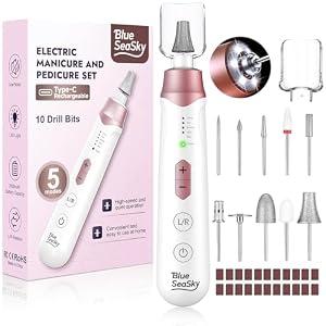 Professional Electric Nail Drill 2000mAH Portable Cordless Electric Nail File 10 in 1 Manicure Pedicure Kit ,5-Speeds Toe Nail Tools Hand Foot Care,Thick Toenail Grinder for Women Men Pets (Pink)