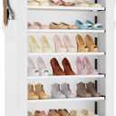 VTRIN Vertical Narrow Shoe Rack Organizer Tall Shoe Rack for Closet Entryway 10 Tier Non-Woven Cover Shoe Shelf Holds 36-41 Pairs Free Standing Shoe Storage Cabinet with Dustproof Cover, White (24.8"W x11.8"D x 68.9"H)