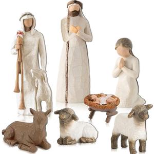 Amyhill 7 Pieces Artisan Christmas Nativity Set - Manger Scene With Wood Figures for Home Decoration