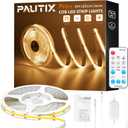 PAUTIX COB LED Strip Light 2700K,16.4ft Dimmable 2520LEDs DC24V Warm White LED Strip Lights, High Lumen Tape Lights Kit with RF Remote Timer Function and 48W Power Supply for Home, Kitchen DIY Lighting