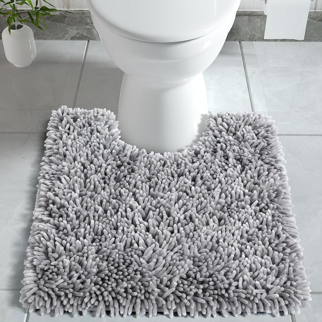 Yimobra Toilet Rugs U Shaped Washable, Soft Comfortable Toilet Mat for Bathroom Floor, Non-Slip Contour Bathroom Rugs for Toilet, Fluffy, Thick, Dry Quickly Absorbent Water, 24.4 x 20.4, Light Grey (20" x 24")