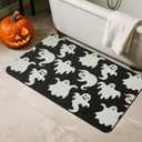 Halloween Bath Mat, Thin Halloween Bathroom Rug Non Slip Quick Dry Ghost Bath Mat Fits Under Door Thin Floor Mat Halloween Decor, 24''x36'', Spooky Ghosts Black