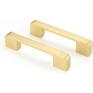 Rergy Cabinet Pulls Kitchen Handles for Cabinets, 10Pack Gold 3-3/4inch Hole Center, Square Drawer Hardware Zinc Alloy Dresser Handle for Cupboard (3.75"/96MM Hole Center, Brushed Gold)