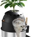 Hidden Litter Box, Stainless Steel Litter Box with Faux Plant Decor, Litter Box Enclosure with Clear Front Door, Includes Scoop & Litter Mat, Odor Control, Easy to Clean (Black)