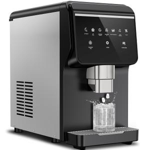 Nugget Ice Maker Countertop with 7Lbs Storage, Ice/Water/Ice & Water Optional, 90Lbs/24H Pellet Crushed Chewable Ice Machine Stainless Steels with Self-Cleaning for Home Office Kitchen Party RV