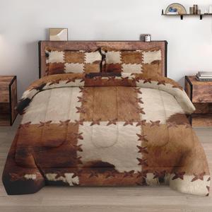 Queen Size Comforter Set with 2 Pillowcases, Retro Vintage Rustic Cow Print Soft 3 Pcs Bedding for Kids and Adults Bedroom Bed Decor (Vintage Cowhide) Queen Size Comforter Set with 2 Pillowcases, Retro Vintage Rustic Cow Print Soft 3 Pcs Bedding for Kids and Adults Bedroom Bed Decor (Vintage Cowhide)