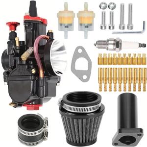 PWK28 30MM carburetor for Predator 196cc 212cc 5.5hp 6.5hp, Coleman Powersports CT200 BT200 MB200 Mini bike, KT196 Twister, and 80T Go Kart Cart Part +42mm air filter (black)