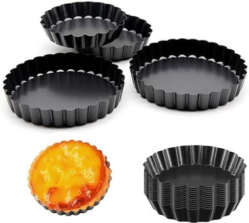 Mantouxixi 4 Inch 12 Packs Egg Tart Molds with Removable Bottom, Non-Stick Pan Carbon Steel Pie EggTart Molds, Muffin Cupcake Pudding Baking Cakes Cup Maker