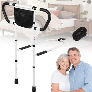 Klvied Bed Rails for Elderly Adults Safety, Bed Side Rails with Non-Slip Handles, Adjustable Bed Cane with Motion Light and Storage Bag, 400LB Gravity Capacity