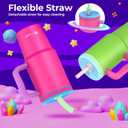 Kids 24 oz Tumbler with Handle, Leak-Proof Screw-On Lid with Removable Silicone Straw, Spill Proof, Reusable Stainless Steel Insulated Water Bottle, Gift for Boys Girls Adults, Black