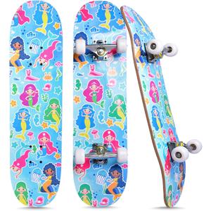 Skateboards for Beginners Kids Boys Girls and Adults,31''x8'', 7-Layer Maple, Double Kick Concave, Fascinating Cool, Solid & Durable (Colorful Mermaid)