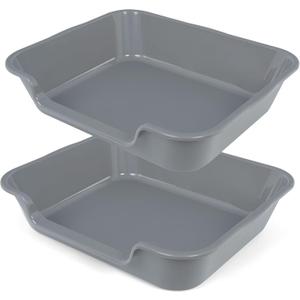 2 Pack of Extra Large Cat Litter Box (ABS Material), Low Entry Senior Litter Pen for Geriatric Kitty Big Cats, Jumbo Pet Safe Litter Boxes Tray for Indoor Pets Potty (Gray, 24" L x 20" W)