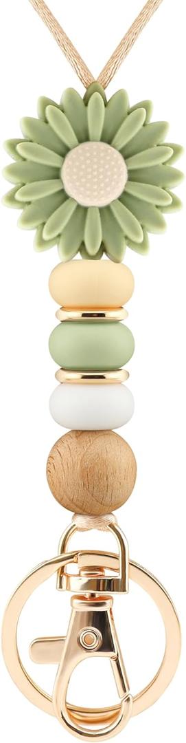 2 x Flower Teacher Lanyards ID Badge and Key Chain, Cute Silicone Beads Lanyard for Women Nurse Work Student (Lovelia)