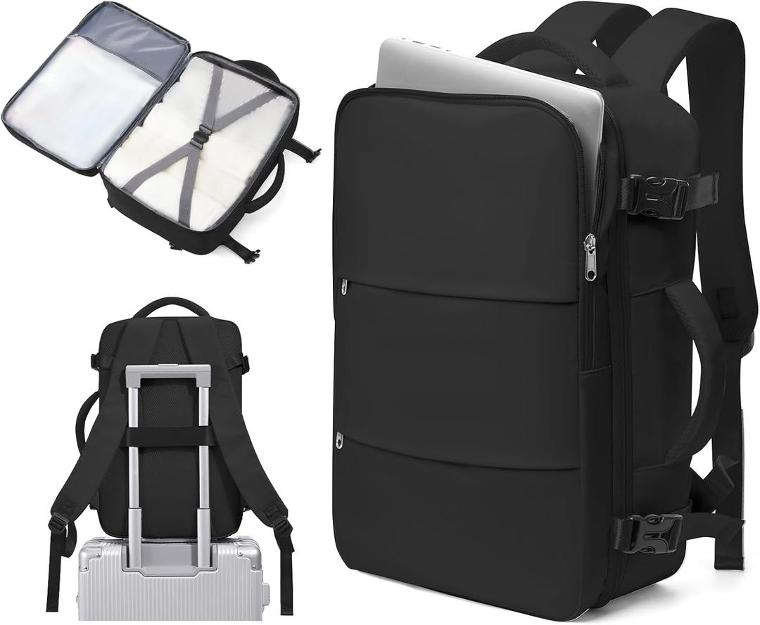 Bergsalz Black Small Travel Laptop Backpack For Women Men,Carry On Backpack,Airplane Travel Essentials For Women,Personal Item Travel Bag Laptop Work Backpacks Black