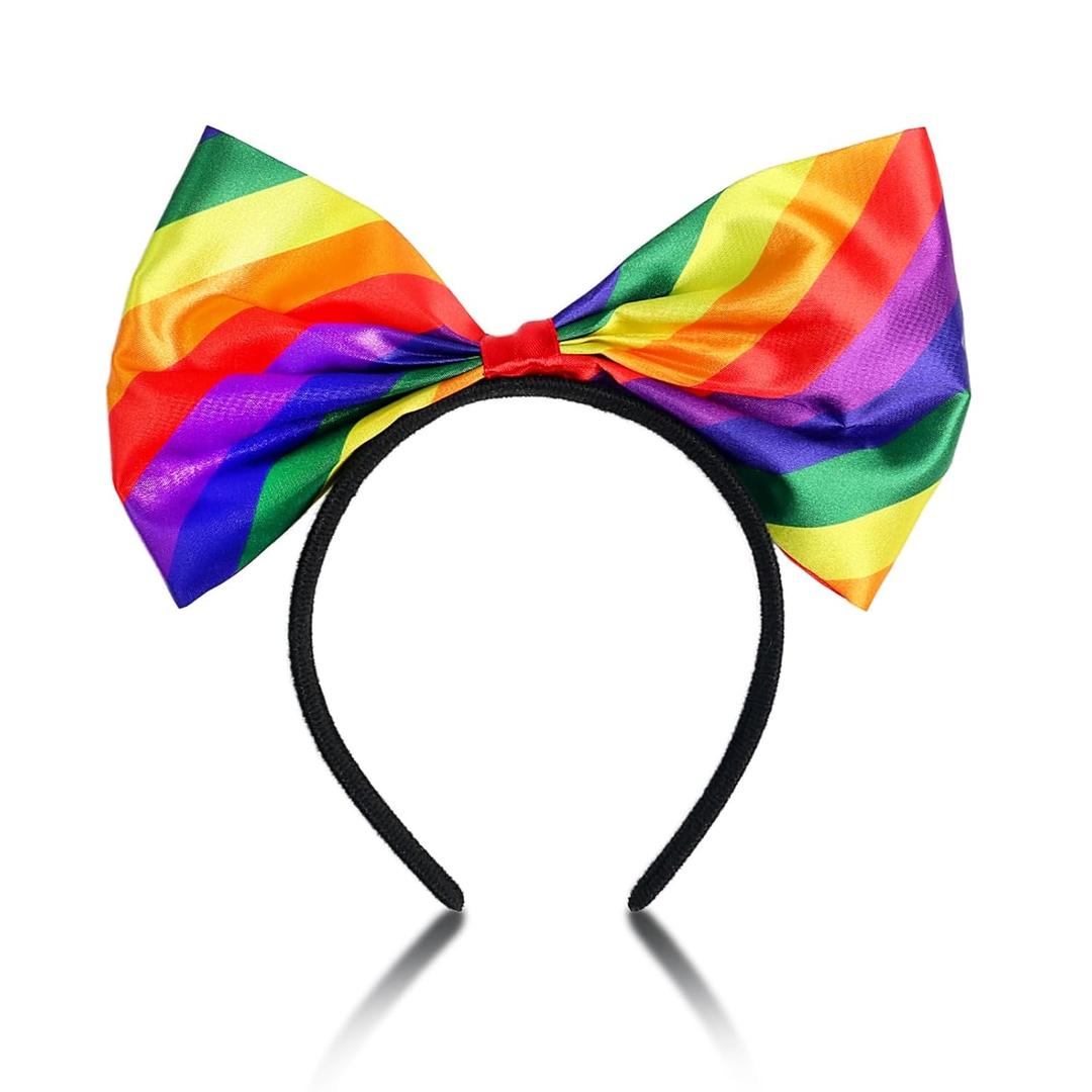 Doneace Pride Day Headband with Rainbow Bowknot for Women Girls Kids Gay Pride Celebration Parades Headdress Accessories Supplies 1PCS
